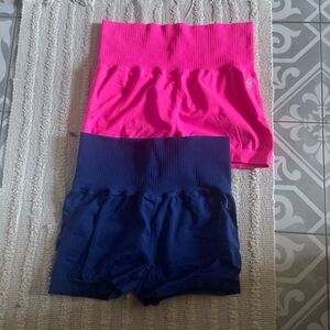 Free People Pink and Blue High-Waisted Shorts